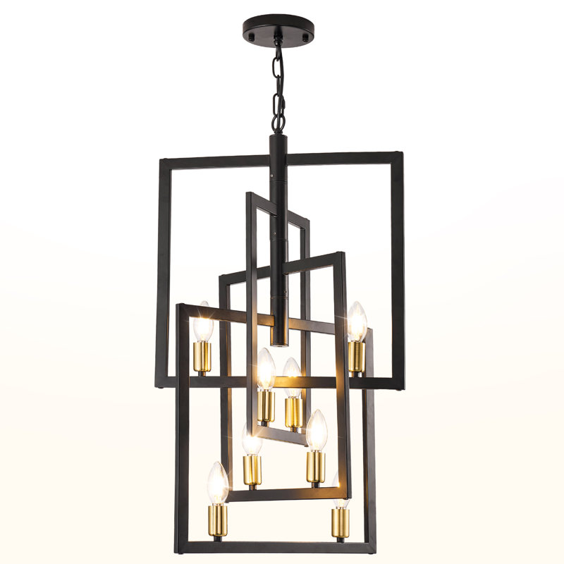 8 - Light Dimmable Geometric Chandelier, Matte Black/Gold