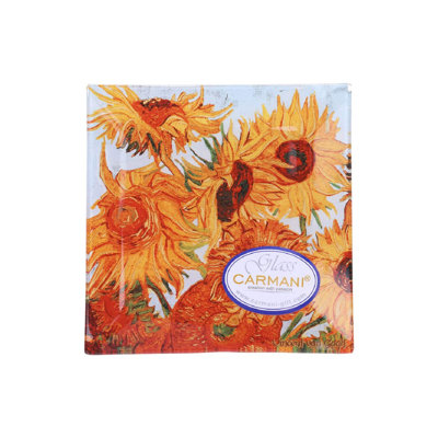 Victoria Bella Carmani, assiette en verre décorative de 5 po x 5 po, plateau de gâteau carré illustré de tournesols de Van Gogh