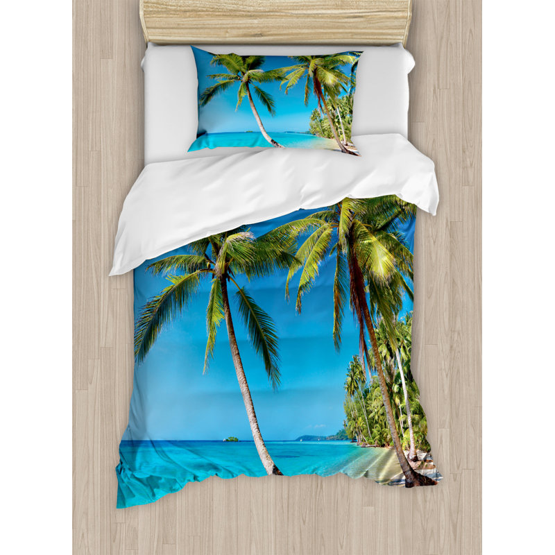 Ensemble de housse de couette ocean, Simple + 1 taie décorative, Bleu / vert / mauve