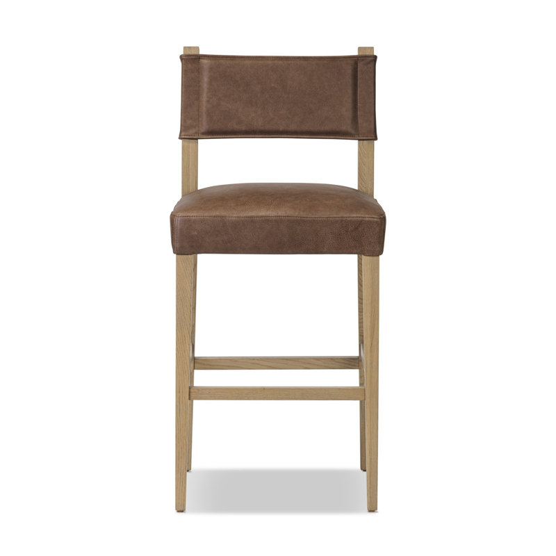 Ferris Stool, Light Oak, Palermo Cigar Genuine Leather, Bar Stool (29.92" Seat Height)