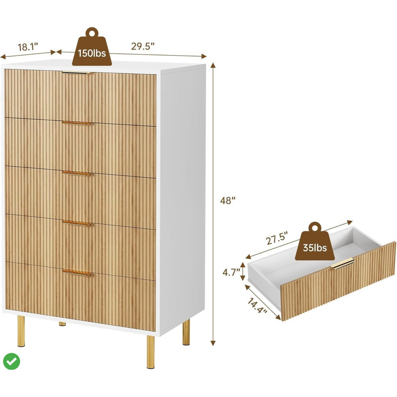 Commode 5 tiroirs Natural Natural