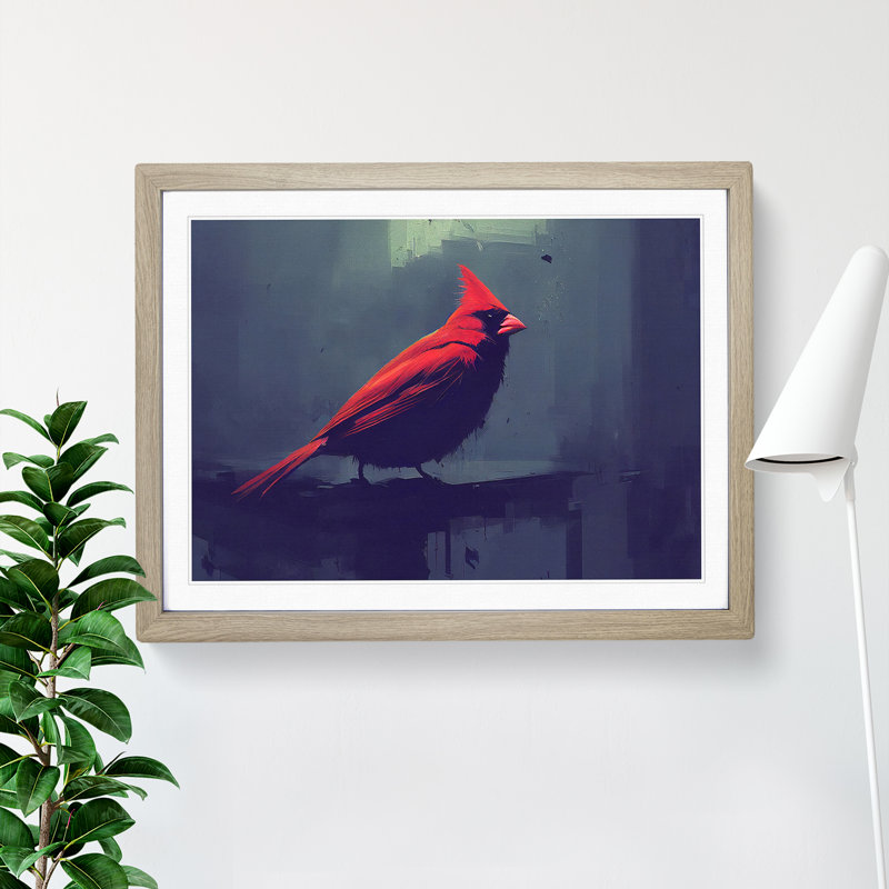 Cardinal Bird Vol.5 - Single Picture Frame Print, 46cm H x 64cm W x 2cm D, Oak Framed