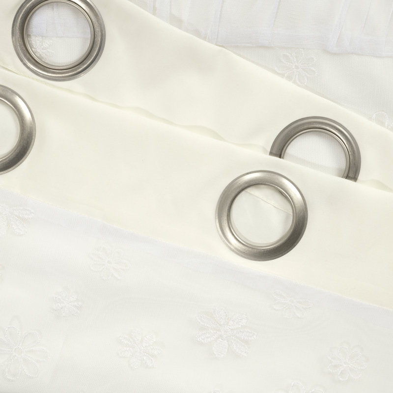 Dylin Flower Embroidery Window Curtain Panel, Ivory