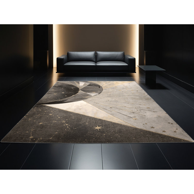 Machine Washable Pantelie Posh & Luxe Starburst Rug in Gray – Gray Binding, 7 x 9