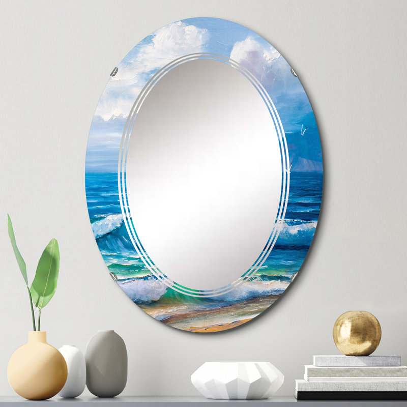 Lumière reflétant les vagues de la mer au bord de la mer - Miroir d'appoint de plage, 30 po x 20 po