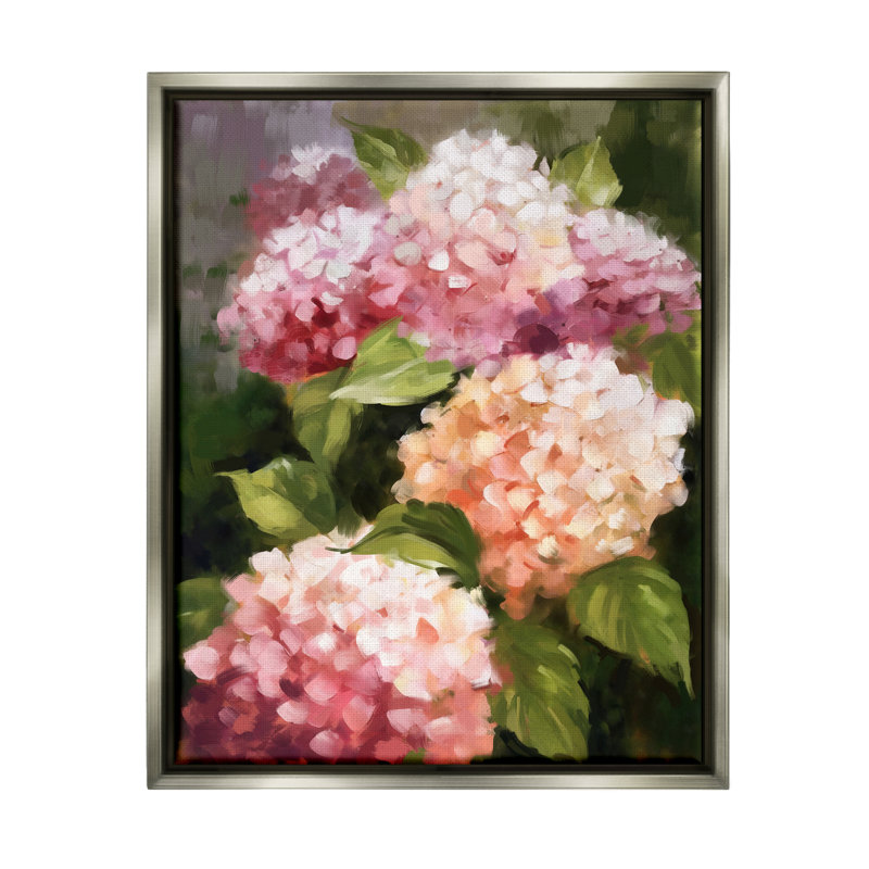 «Red Barrel Studio®», art floral encadré par des hortensias roses par Ziwei Li, Cadre flottant gris lustré