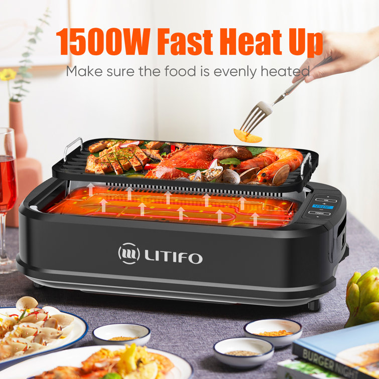 Litifo 16'' Smokeless Ceramic Non Stick Electric Grill with Lid