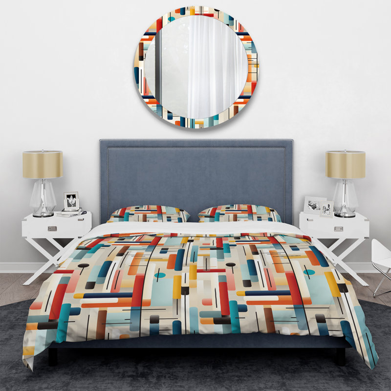 Contemporary Lines II - Ensemble de housse de couette géométrique, Housse de couette pour très grand lit et 2 très