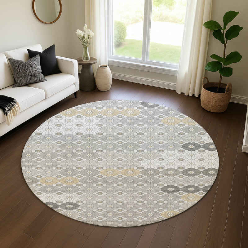 Premium Machine Washable Slesnick AMF1678 Geometric Rug, Round 8'