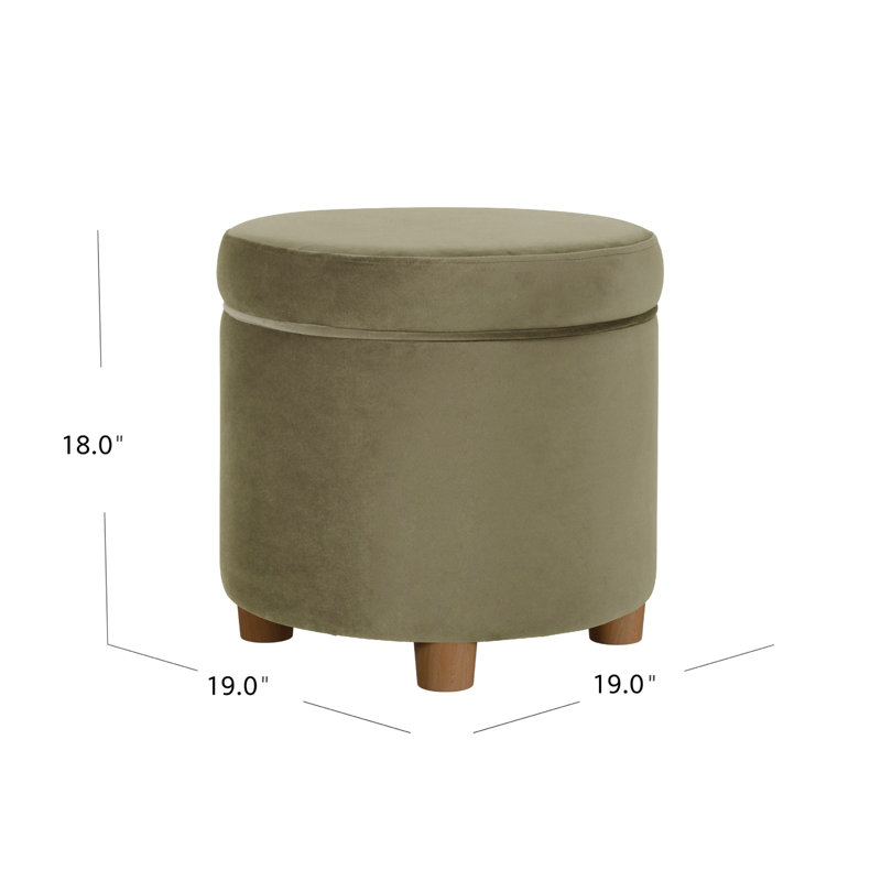 Gio Storage Ottoman, 19 Inch Round Lift Top, Velvet Fabric, Sage Green
