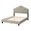 Mobilier de chambre double, lit tapissier en polyfibre gris, plateforme en bois avec tête de lit arquée pour les chambres à coucher modernes