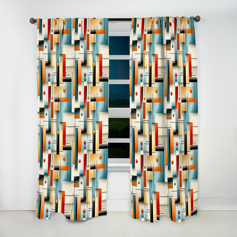 Rideau obscurcissant géométrique abstrait - Beige Turquoise Retro Revival, L 52 po x L 120 po