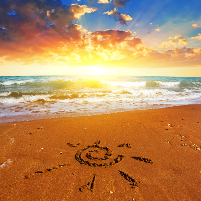 Sun Symbol On Beach - Wrapped Canvas Print, 30cm H x 30cm W x 3.8cm D