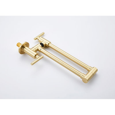 Wall Mount Kitchen Pot Filler Faucet In Brushed Gold - Foldable Arm, 360 Rotation, Superior Brass, Corrosion Surface, Double Handles For Smooth Water Release Design, Swivel Seamless Control