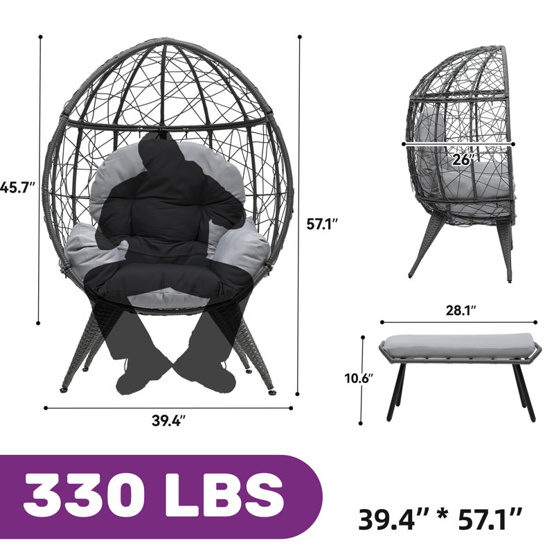 Gray Wicker Egg Chair with Cushions and Iron Frame