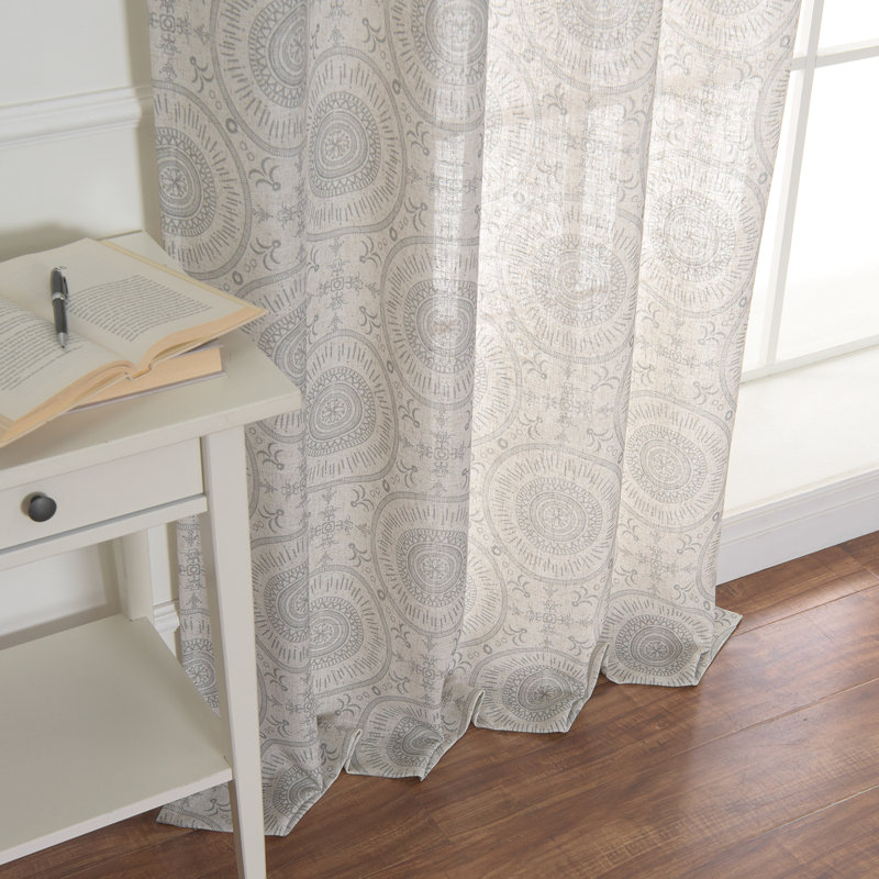 Hebron Geometric Semi-Sheer Grommet Single Curtain Panel, Gray