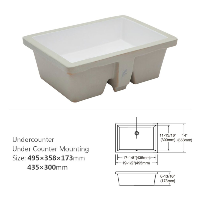 19.5"X14" White Ceramic Rectangular Undermount Bathroom Sink With Overflow
