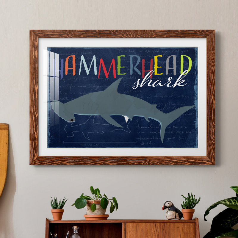 " Hammerhead Shark ", Maple Framed Paper, 31" H x 44" W x 1" D