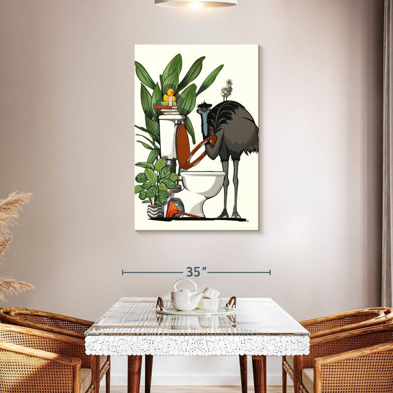 Ketti Emu Using The Toilet, 24" H x 16" W