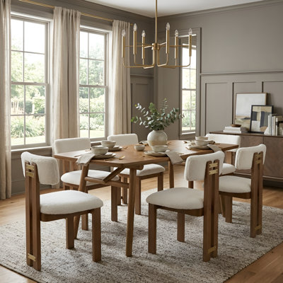 Modern Farmhouse Dining Set - Solid Wood Table With Metal Accent Chairs - 5/7 Piece Kitchen Set
