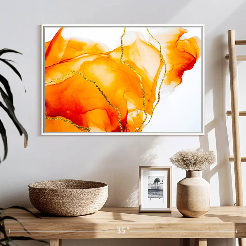 Blairs orange déversement, Cadre flottant blanc, 25 po x 17 po