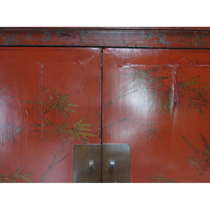 Chinoiserie-Style Hand-Painted Elm Cabinet