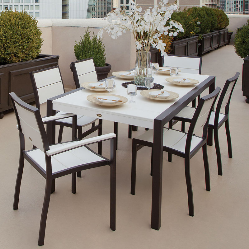 Ensemble repas 7 pièces POLYWOOD Surf City, Bronze texturé / Blanc classique
