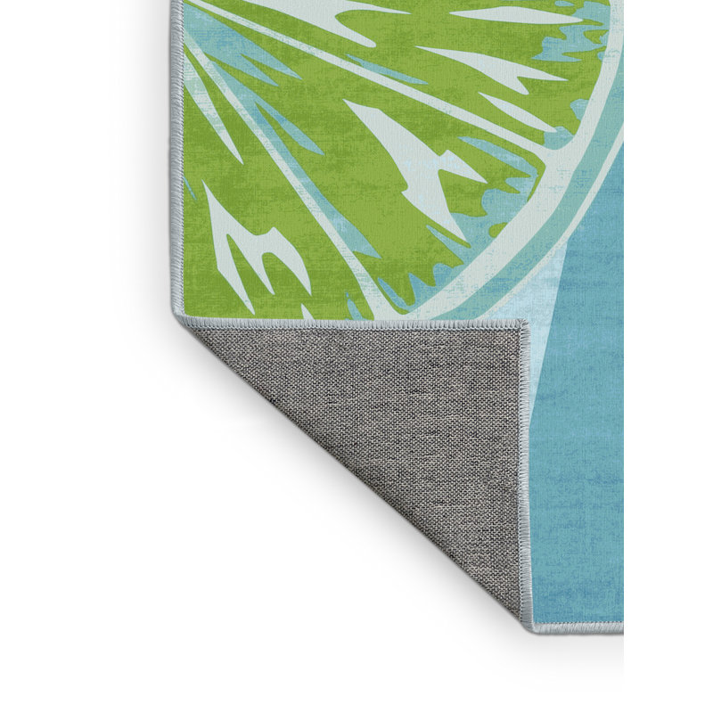 Machine Washable Templeton Lime Modern & Contemporary Solid Color Rug in Blue – SkyBlue Binding, 2x5