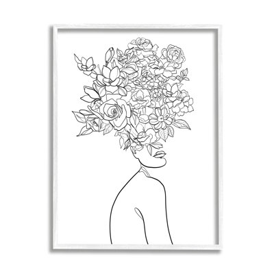 " Slouching Woman Elegant Bouquet Hair Minimal Linework "