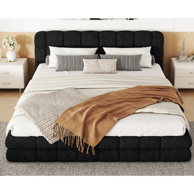 Grand lit plateforme tapissier Sturdy Construction, Noir