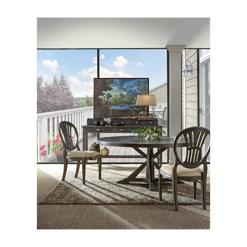 Casually Country Round Walnut Wood Dining Table, Country Farmhouse Walnut,  48" W x 48" L 