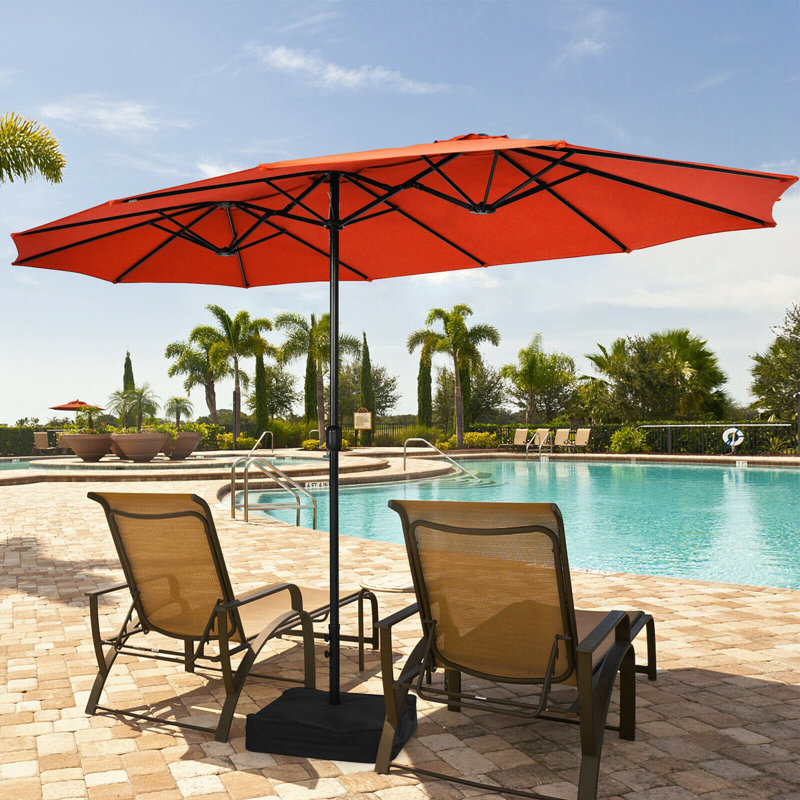 Parasol de marché rectangulaire 15 pi x 9 pi avec manivelle et base Gerardi, Orange
