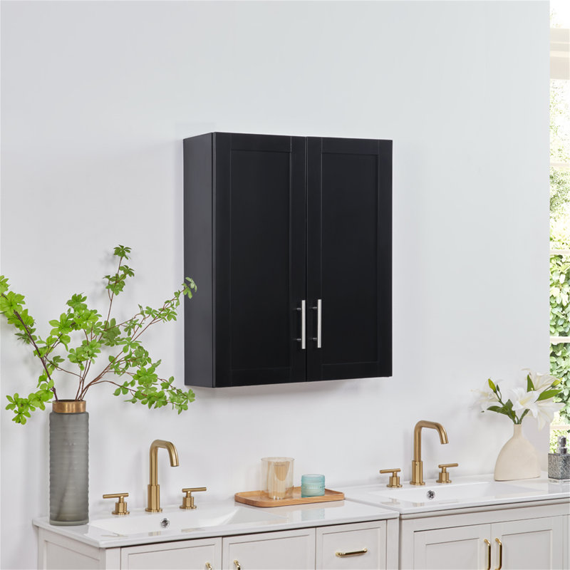 Armoire suspendue en bois avec portes et tablettes