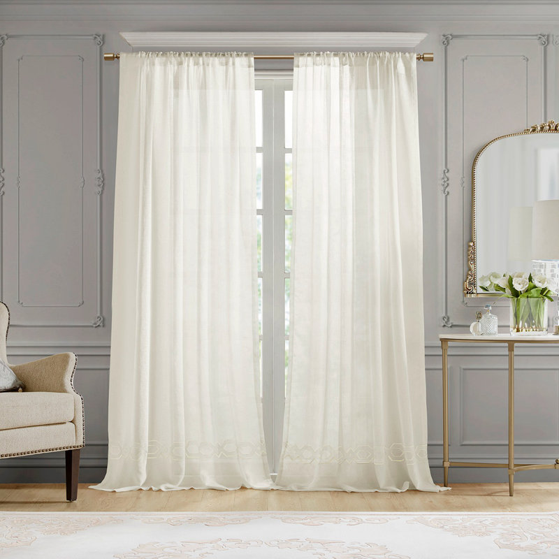 Embroidery Curtain Panel (Only 1 Pc Panel), White, 52.03" W x 84.03" L