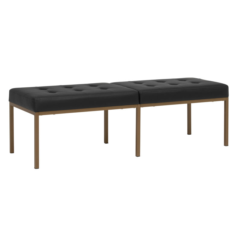 Banc en cuir Vargo, H 17,75 po x l 60,25 po x p 21,5 po, Noir, Bronze