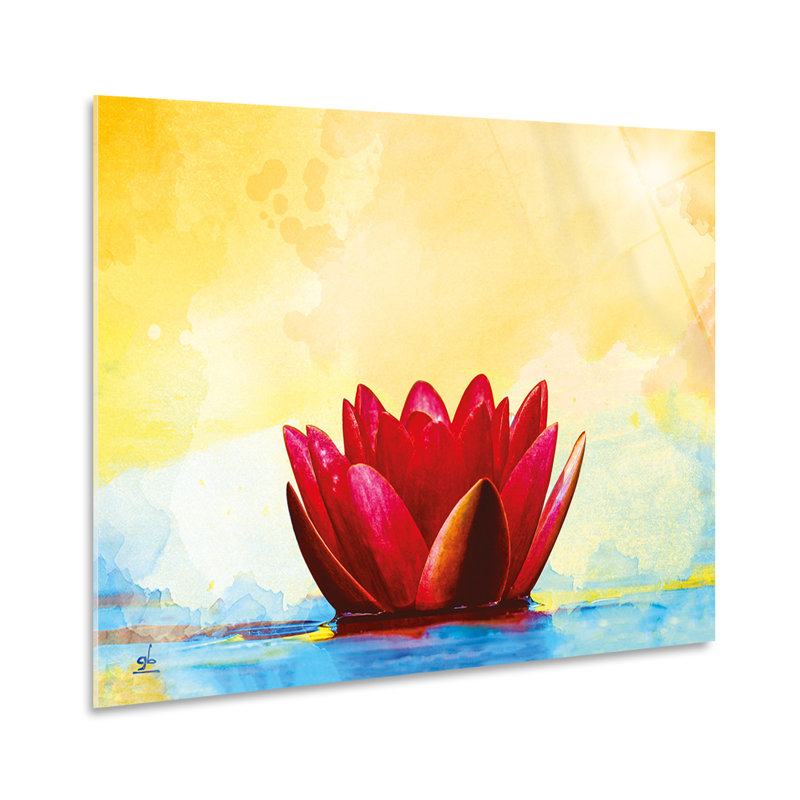 Watercolour Water Lily by Banksy - No Frame Painting on Glass, 65cm H x 95cm W