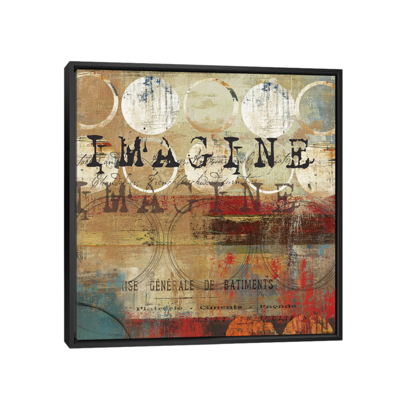« imagine », art textuel sur toile, H 18 po x l 18 po x P 1,5 po, Toile avec cadre noir, Pas de tapis