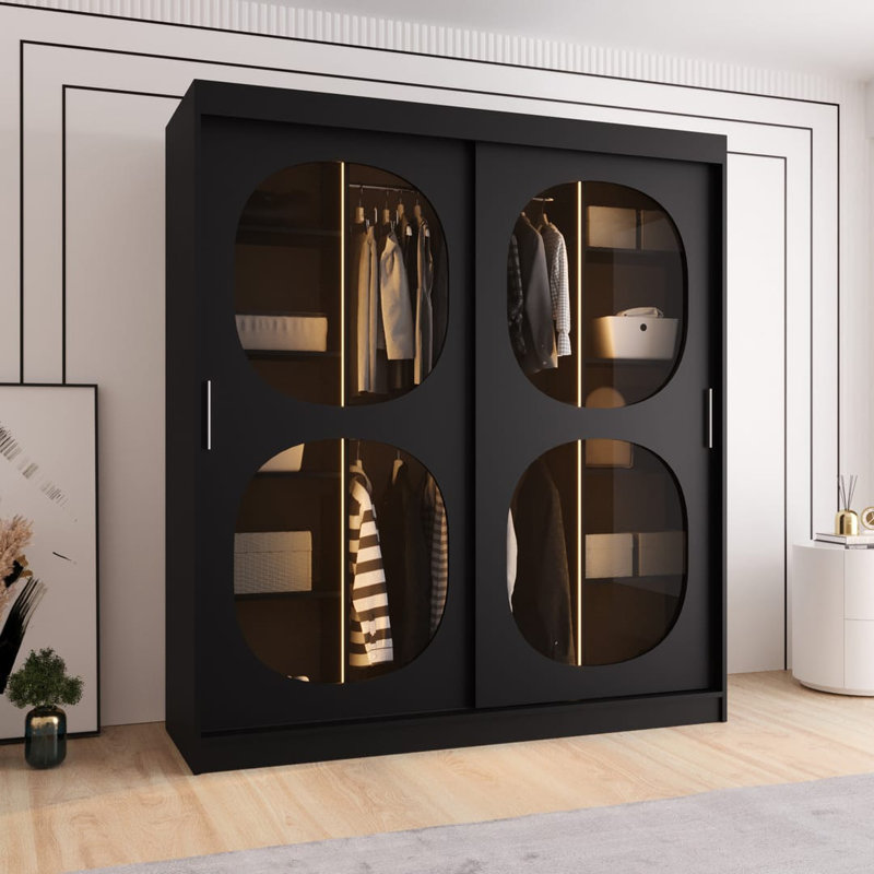 2 Door Wardrobe, 200cm H x 180cm W x 62cm D, Black