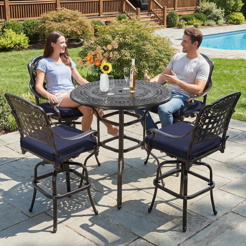 Round 38.5'' L Outdoor Standing Height Table Set, 4, Navy