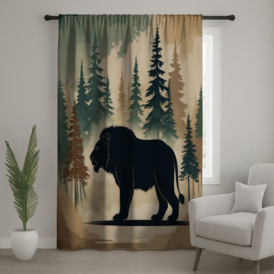 Lion In Pine Forest Window Curtains, Wildlife Sheer & Blockout Curtains - 1 Panel