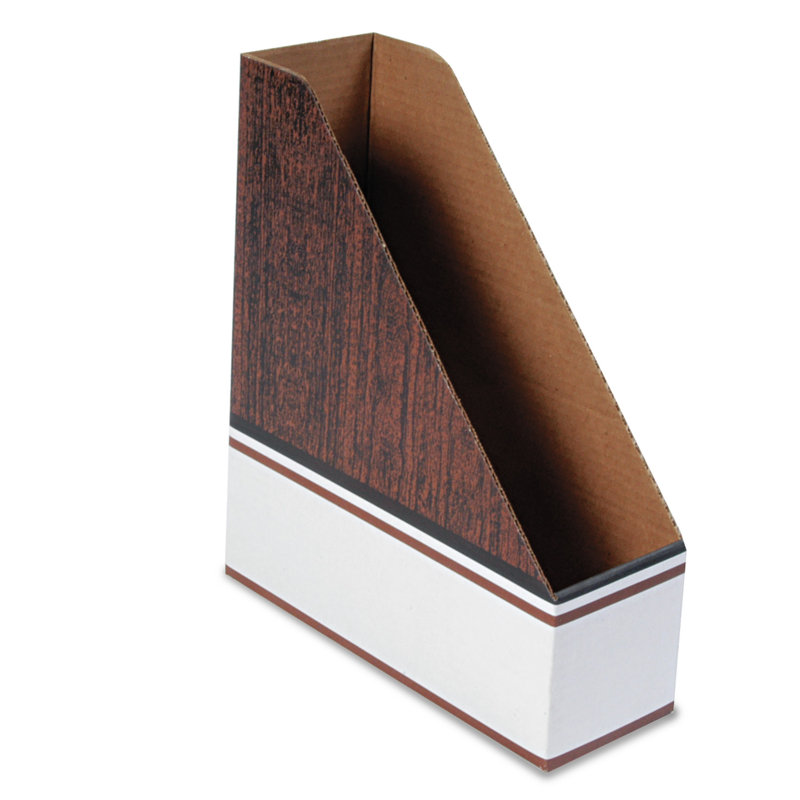 White and Wood Grain Cardboard Magazine File Holder