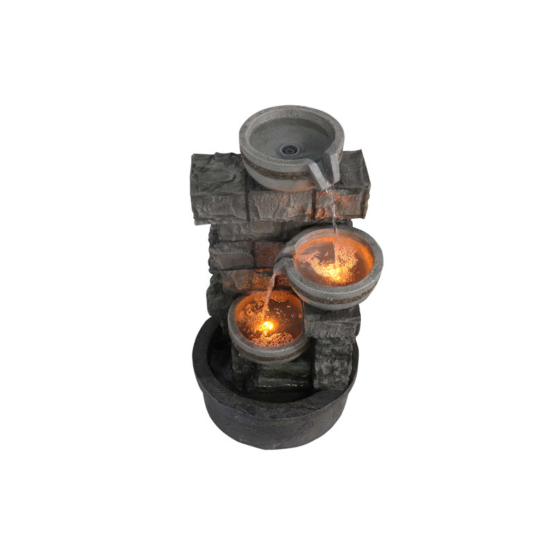 Hada Natural Stone Weather Resistant Floor Fountain with Light