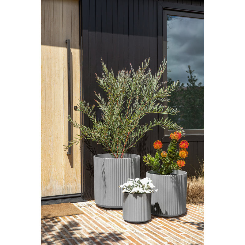 Gray Fluted Concrete-Composite Indoor/Outdoor Planter Set