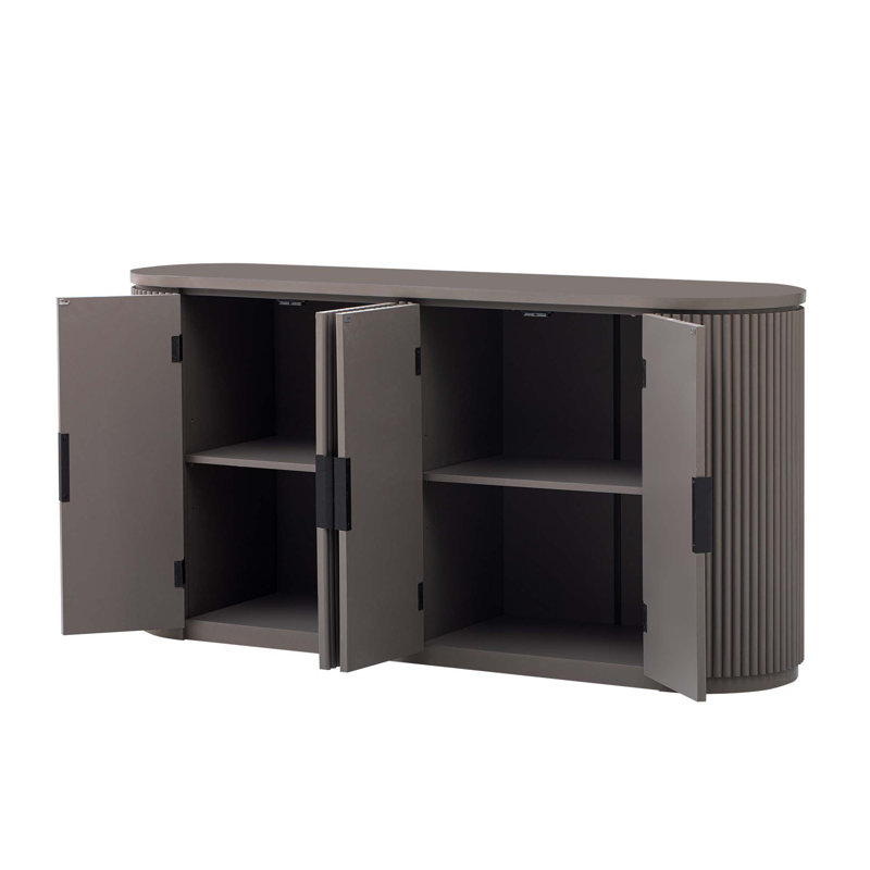 Buffet moderne à quatre portes avec poignées en métal et tablettes réglables, Brun