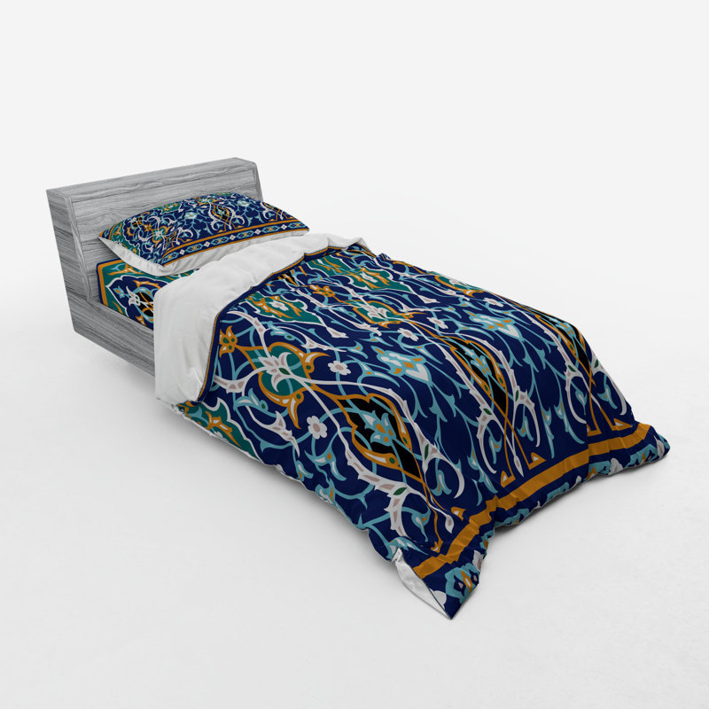 Ensemble de housse de couette moderne et contemporaine en microfibre bleue / moutarde