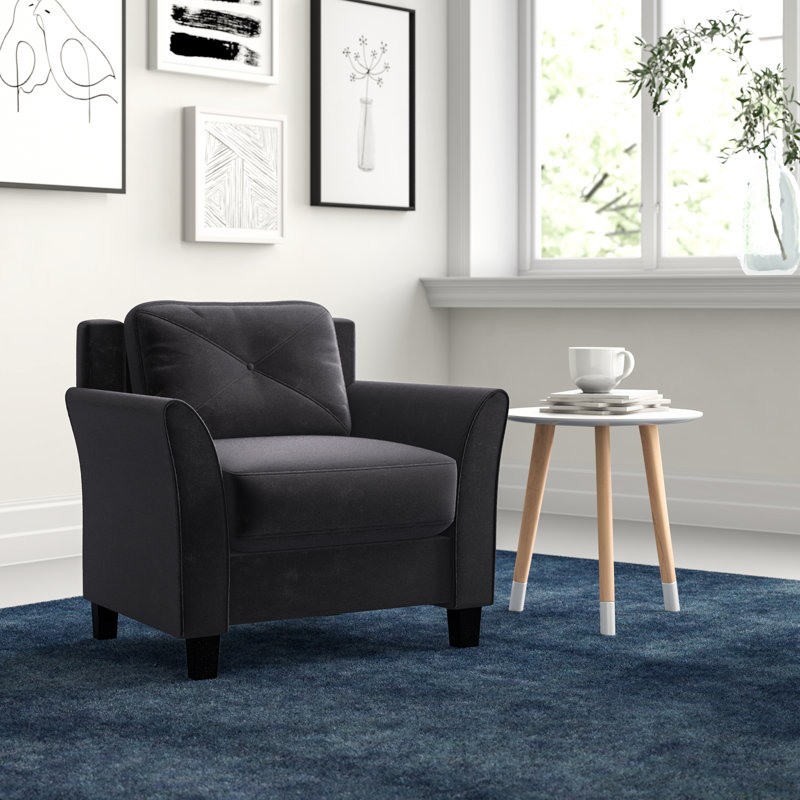 Lourdez 33.9" Curved Arm Tufted Back Armchair, Black Microfiber/Microsuede