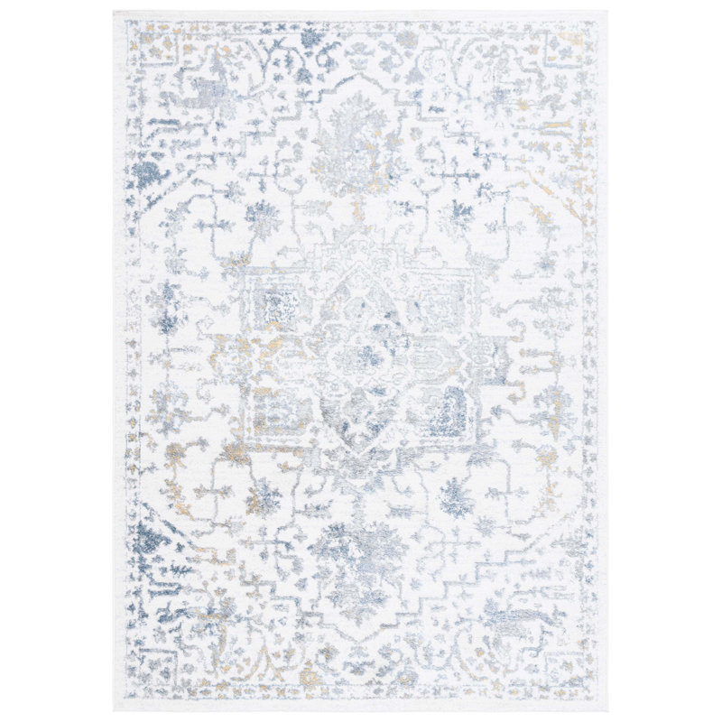 Tapis blanc / bleu Lowrey, Rectangle 8 pi x 10 pi