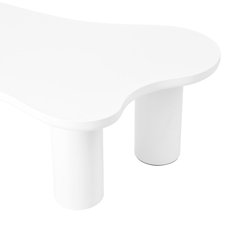 Table basse de 44 po x 25,9 po à assemblage facile avec plateau de 1,5 po d'épaisseur, table de bout irrégulière de style crème avec 3 pieds robustes, table centrale élégante avec bord rond pour le salon, blanc