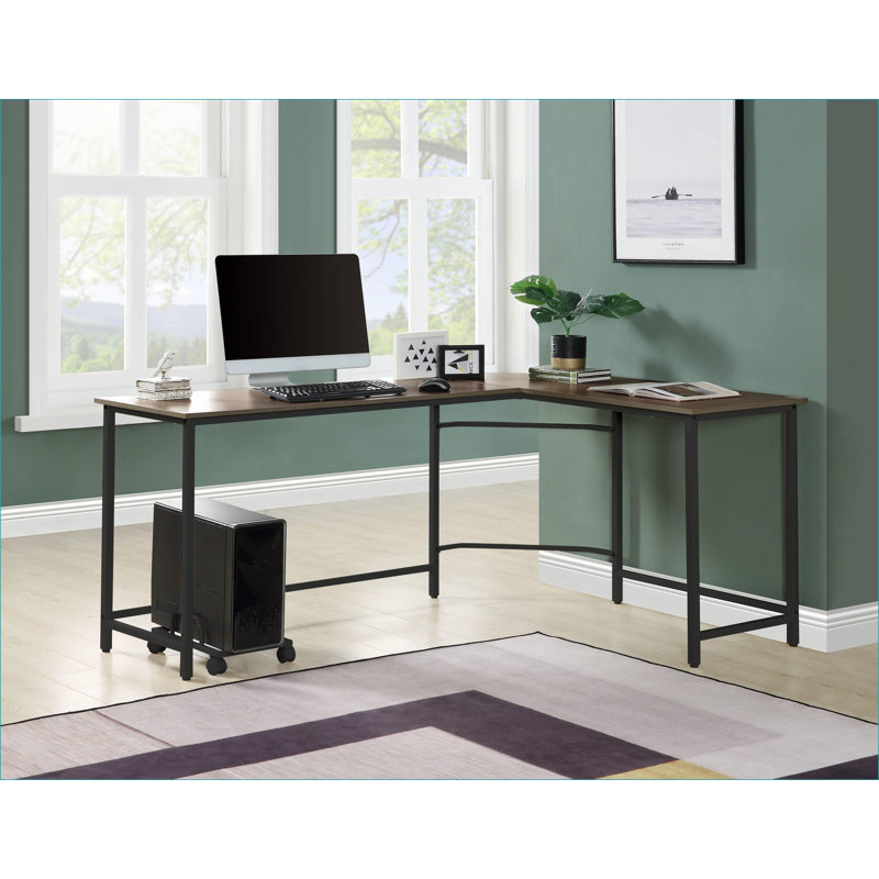 Bureau d'ordinateur en forme de L moderne - peu encombrant avec support roulant | Chêne & amp; Noir | Métal Bois synthétique