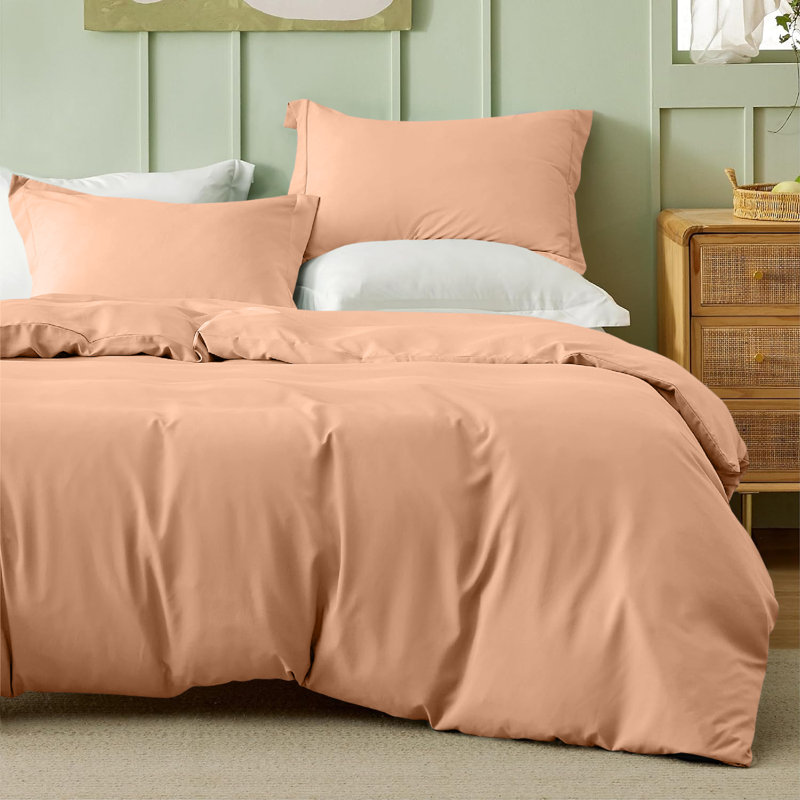 Onorino Luxury 4-Piece Dyed Duvet Set with Pillowcases or Fitted sheet (4 in 1), King Duvet Cover Set, Peach